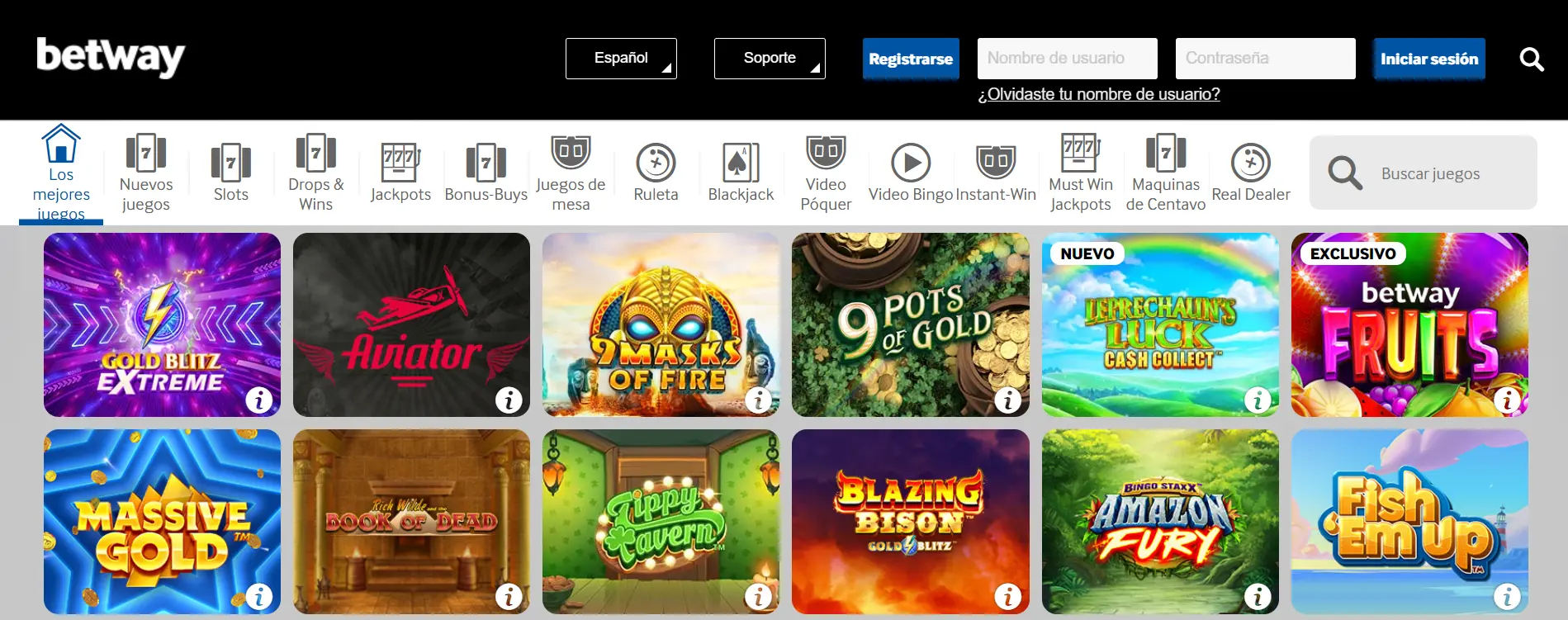 Variedad de juegos en Betway casino casinos apple pay betway